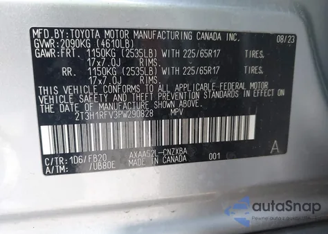 2023 Toyota Rav4 Le из США, поврежденный, VIN 2T3H1RFV3PW290828